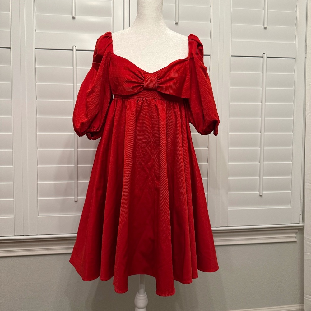 Kate Spade Red Satin Puff Sleeve Dress - Size 0